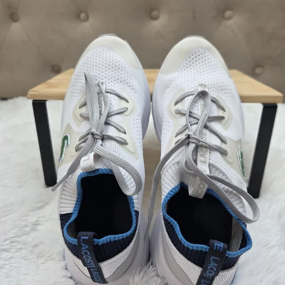 Lacoste Run Spin Knit Sneakers White Blue Athletic Shoes Size 8 - Picture 6 of 11